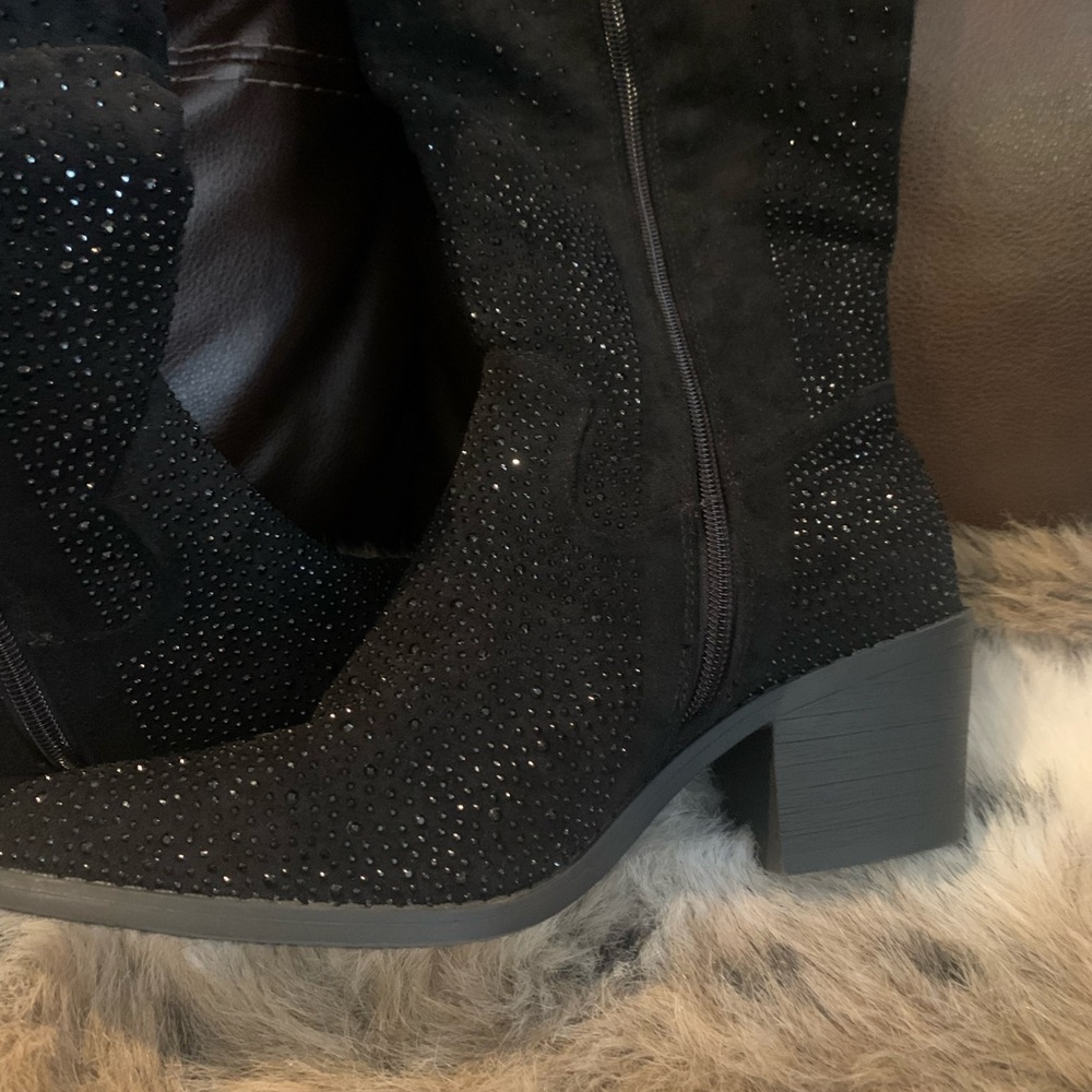 Pierre Dumas Black Rhinestone Western Pull-on Heeled Boots - Picture 5 of 13